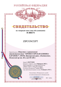 Свидетельство на товарный знак (знак обслуживания) №880274 «ZIPCONCEPT»